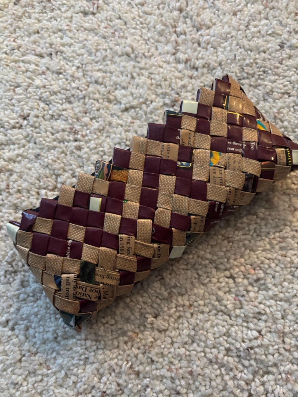 Upcycled Woven clutch with zipper NWOT